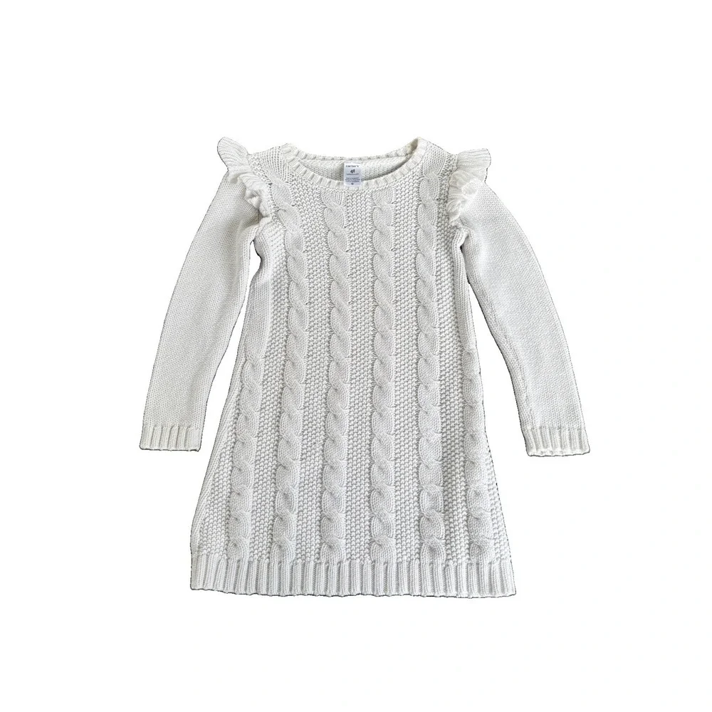 Carter's Girls Cable Knit Sweater Dress Size 4T Cream White